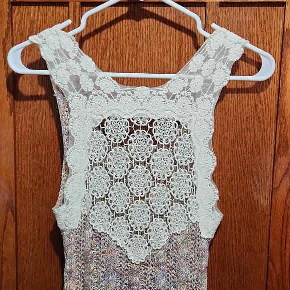 Free People Multicolor Knit Tank Dress with Cream Crochet Back - Picture 6 of 7